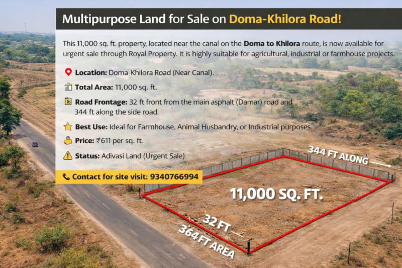 Doma-Khilora Road Raipur–Prime 11,000 Sq. Ft. Plot Area Price: ₹611 per sq. ft. Adivasi Land