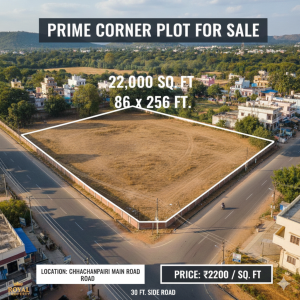 Raipur Old Dhamtari Road Chhachanpairi Main Road-22,000 sq.ft area Rate-2300 /sq.ft. for Corner Plot 30-feet side road